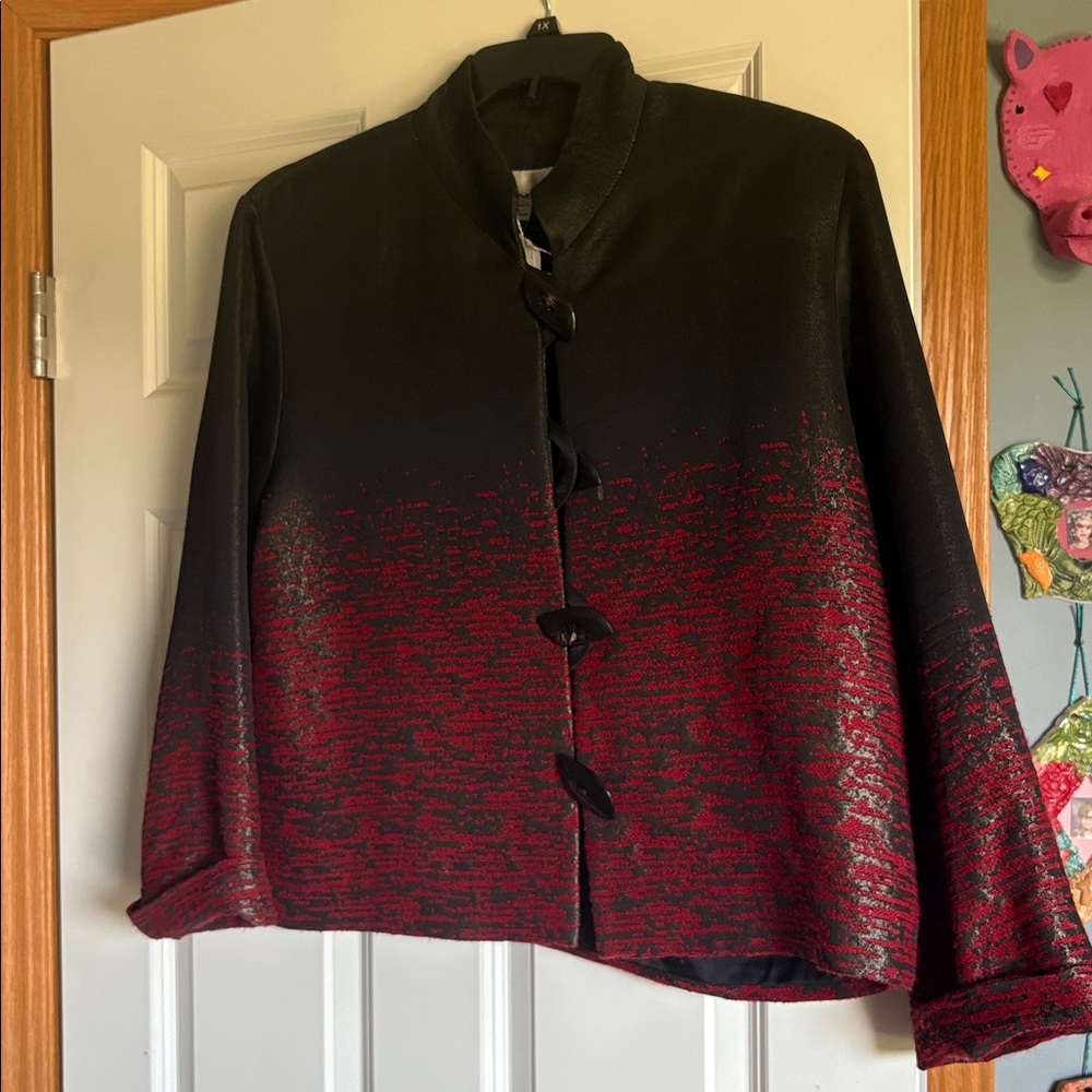 Elegant Black and Red Button-Up Jacket